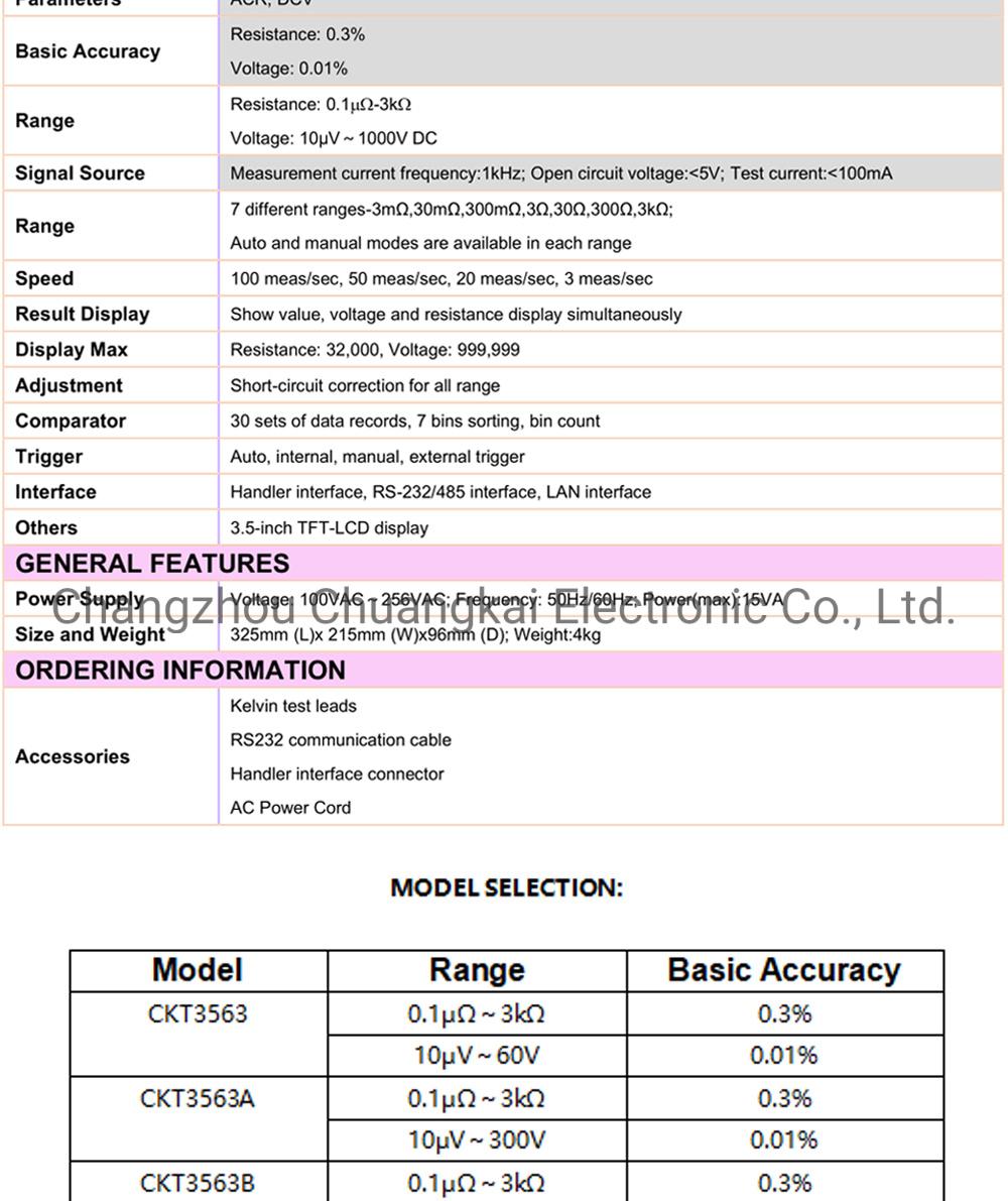 Battery Internal Resistance Meter Digital Battery Tester (Model CKT3563A)