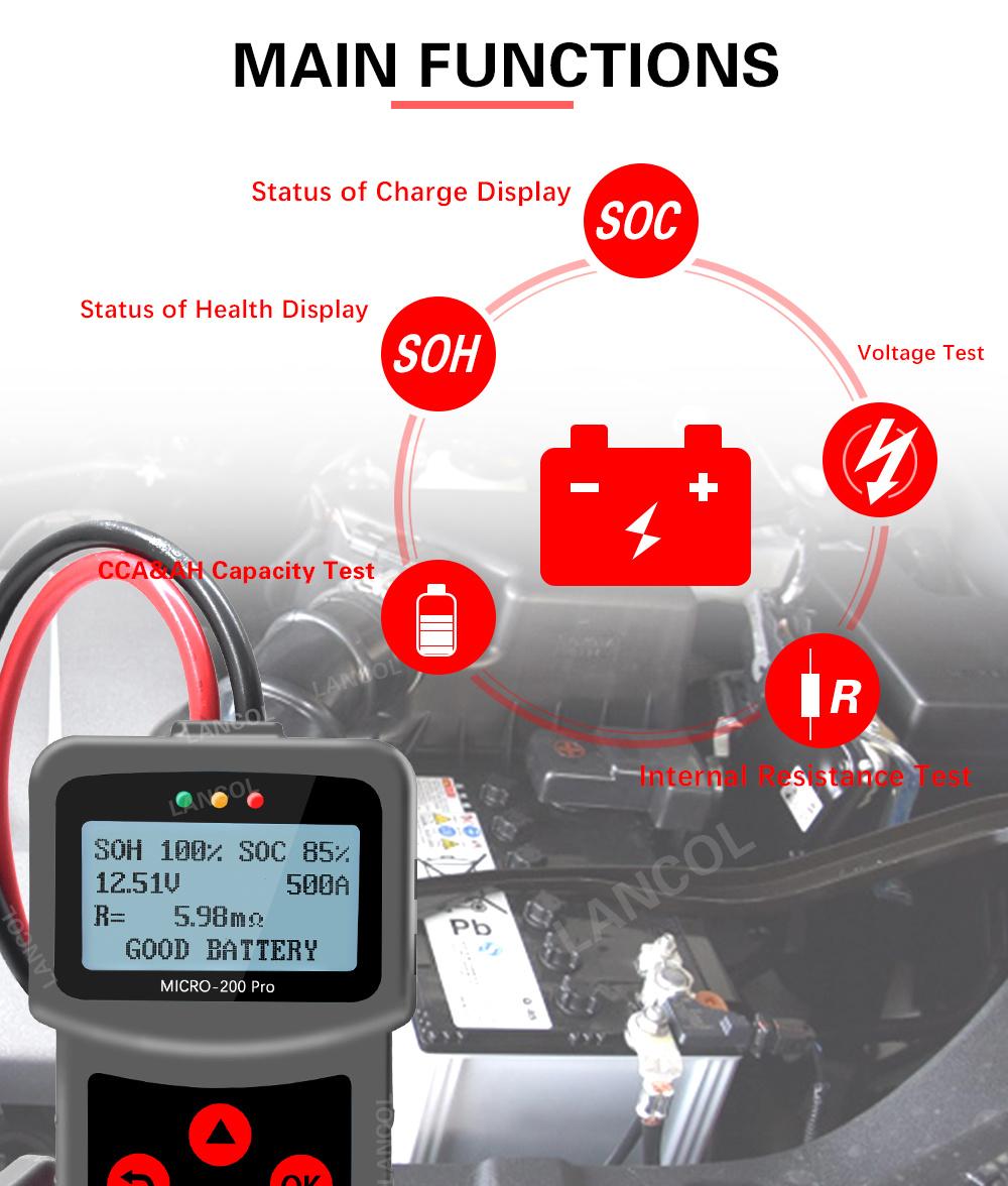 New Upgrade Micro-200 PRO 12V CCA Battery Test 12V 24V Car Battery System Tester