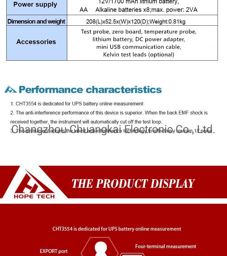 Cht3554 Portable Type Carbon Pile Battery Tester with Stable Readings