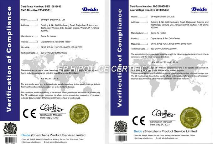 CE LVD EMC Certificates Transformer Capacitance & Tan Delta Tester Epjs 12kv