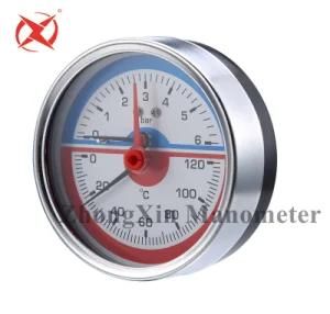 80mm Plastic Window Thermo-Manometer 0-6bar Temperature and Pressure Gauge Axial