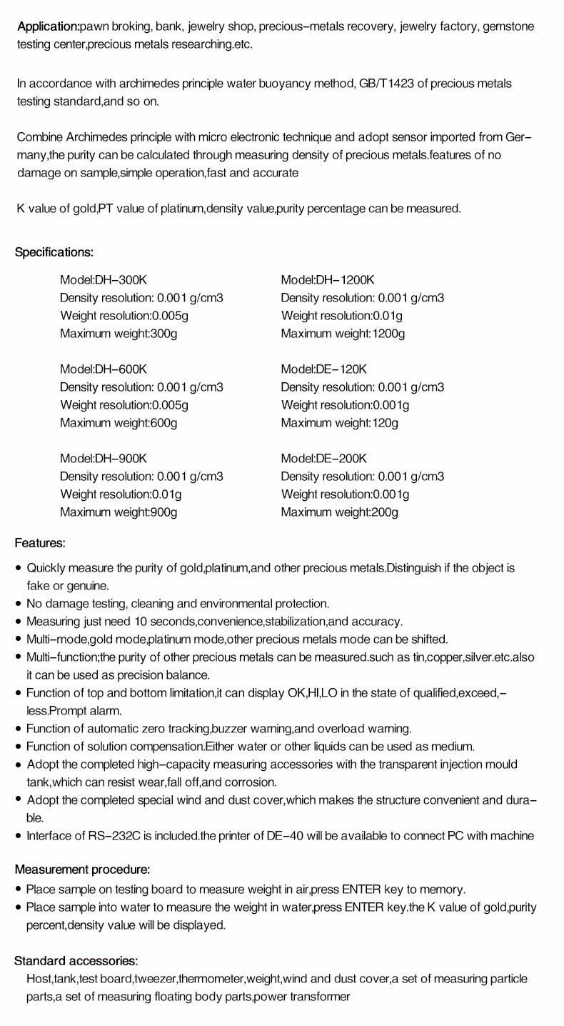 DE-200K Digital Electronic Gold Carat Measuring Device, Gold Karat Measuring Instrument